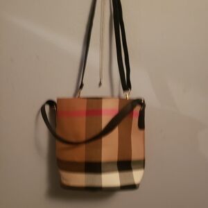 Stylish Plaid Shoulder Bag - Brown and Black